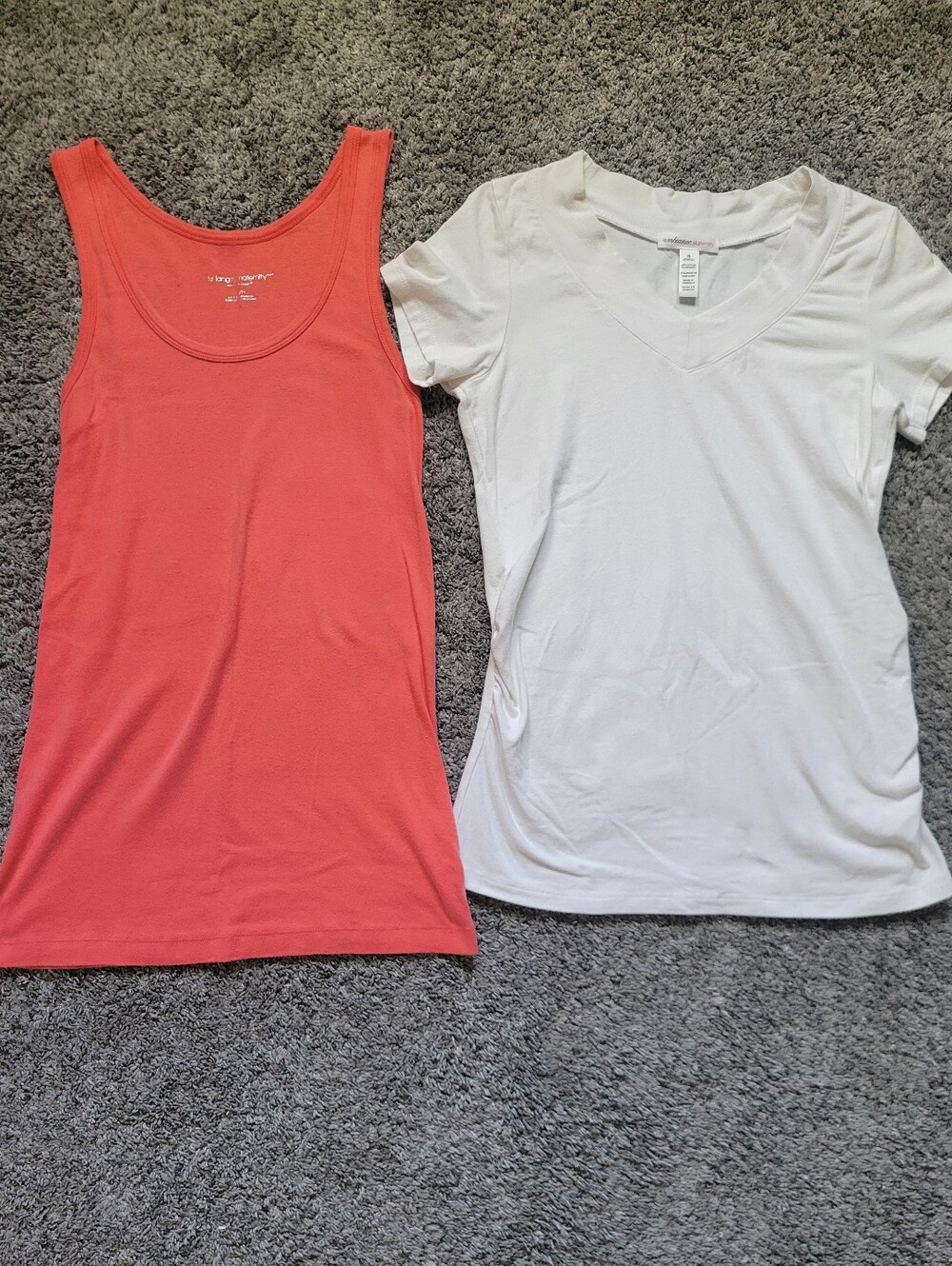 Myernity Tops- White V-Neck Tee & Coral Tank Top Size Small & Medium Pregnant